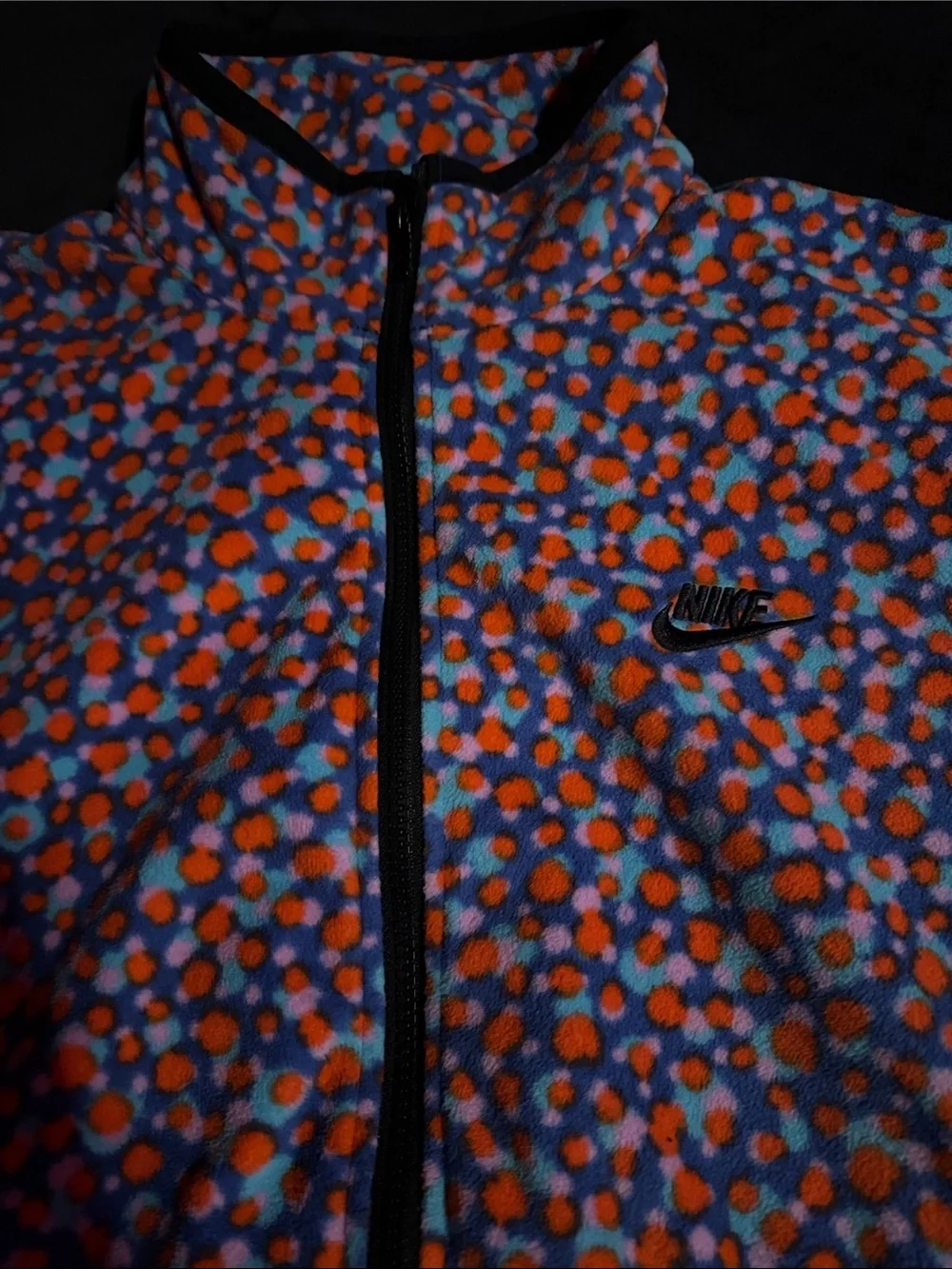 Nike Men's Med Polka Dot Patterned Full-Zip Fleece Jacket Zip Pockets Warm Layer